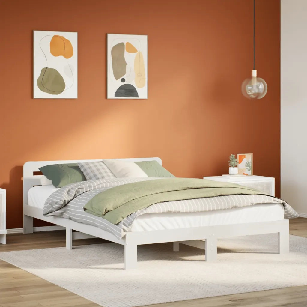 Letto matrimoniale | Letto per adulti | Letto senza Materasso Bianco 140x200 cm Legno Massello di Pino