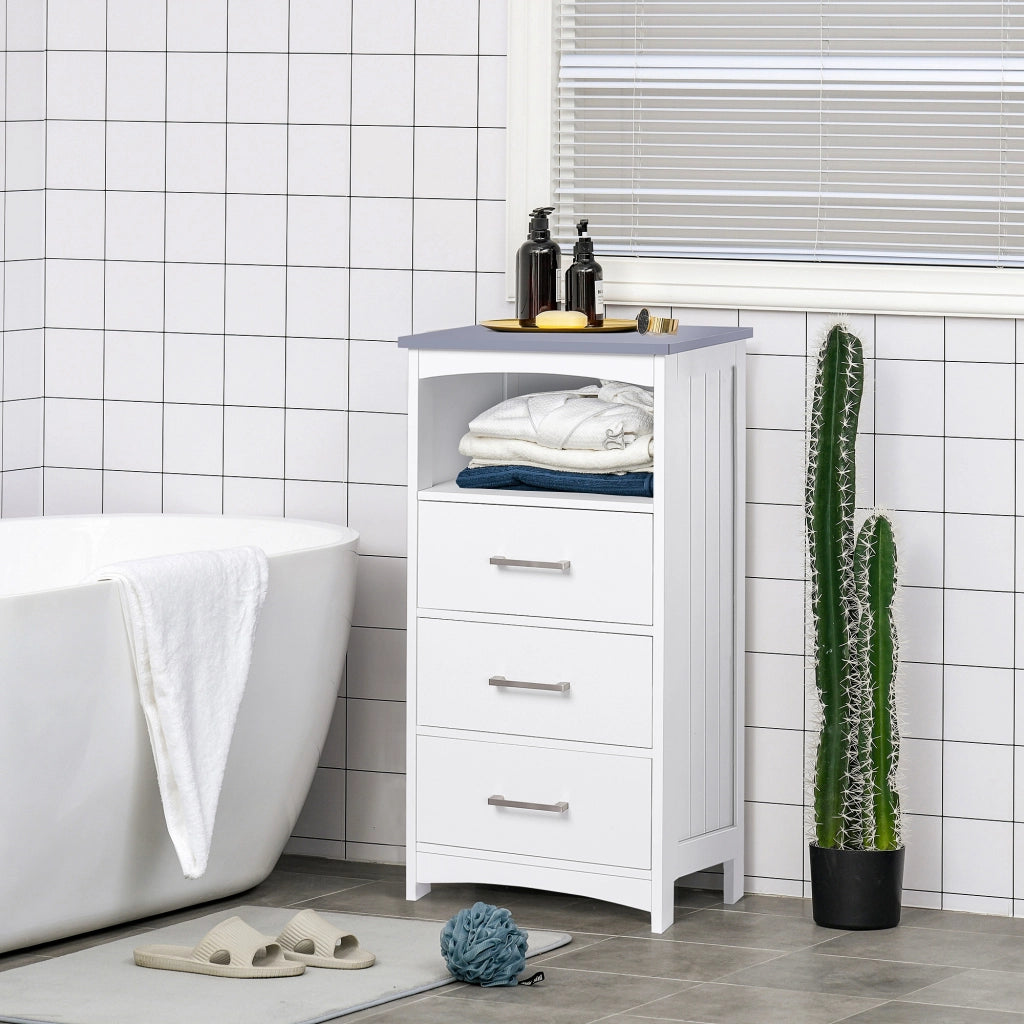 Mobiletto Bagno con Scaffale Aperto e 3 Cassetti in MDF, 40x33x80cm, Bianco