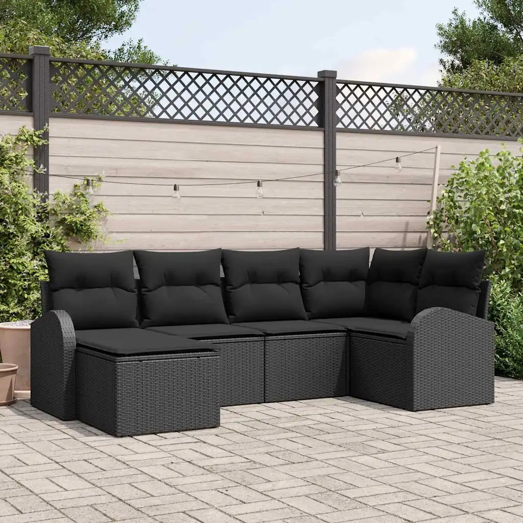 Set di divani con cuscino 6 pcs Nero polyrattan 3354782