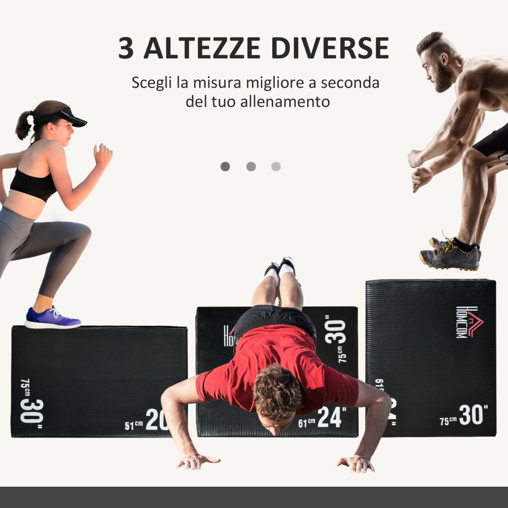 Plyo Box 3 in1 a 3 Altezze, Jumping Box Pliometrico Capacit¨¤ 120kg, 75x51x61cm, Nero