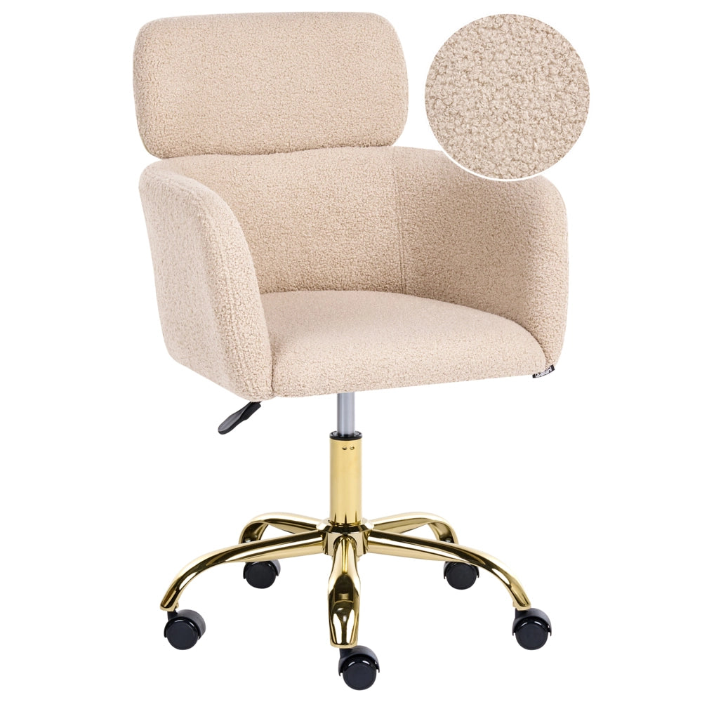 Sedia da Ufficio Girevole in Bouclé Beige Chiaro con Altezza Regolabile