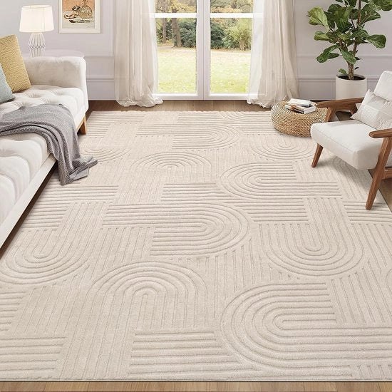 Tappeto da Sala Grande 160x230cm, Grande, Morbido, Tappeto a Fili Corti, Lavabile, Tappeto Moderno, Effetto 3D, Tappeti Antiscivolo per Cucina, Soggiorno, Camera da Letto, Beige