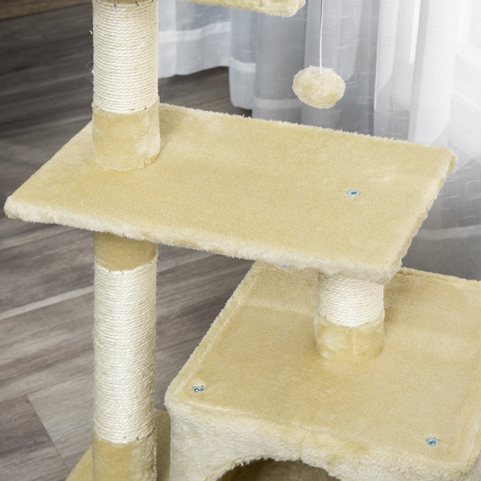 Albero Tiragraffi con Cuccia per Gatti in Legno Sisal 50x30x80 cm  Beige