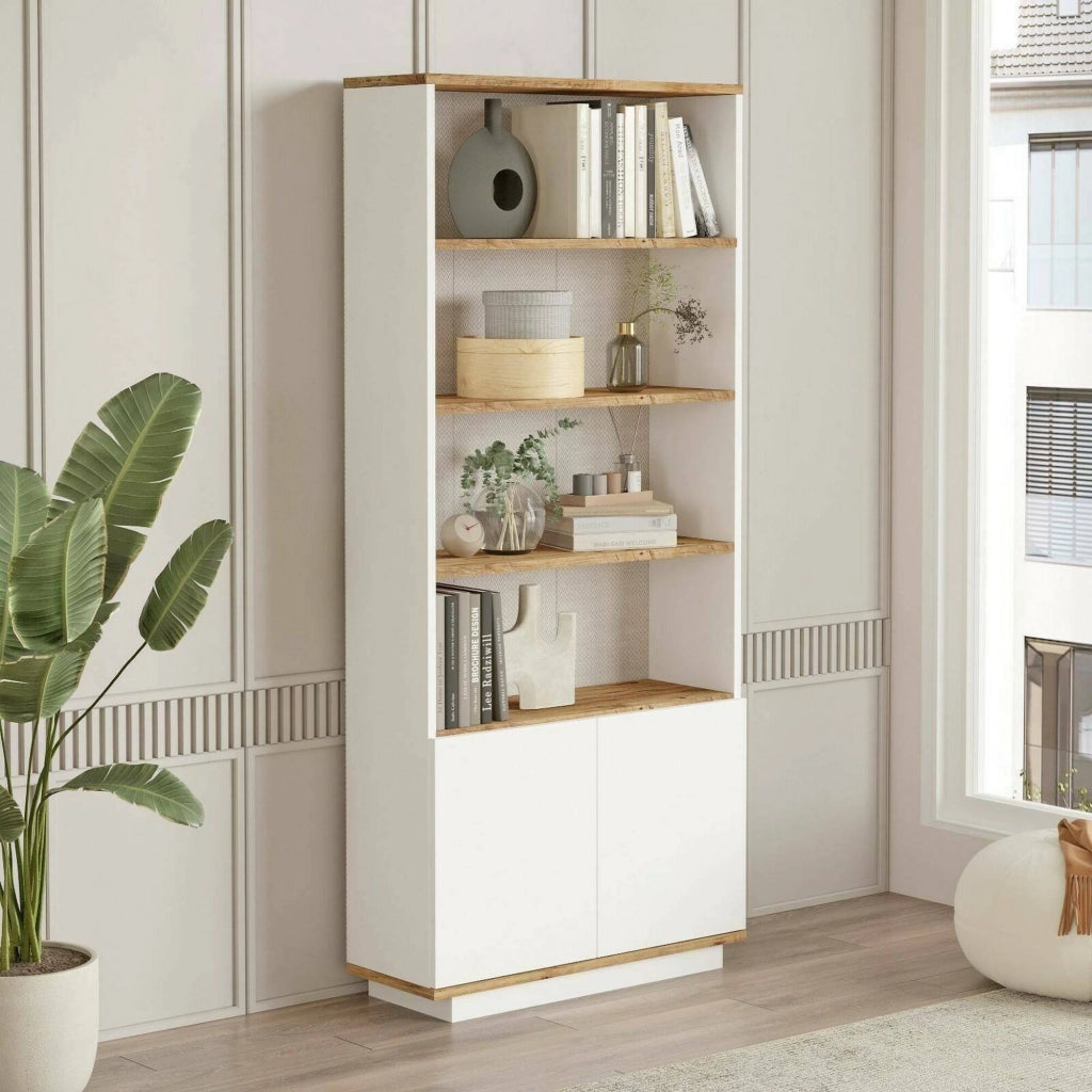 Libreria Achromic, Scaffale da ufficio, Mobile portalibri, Biblioteca, 75x27h168 cm, Quercia e Bianco