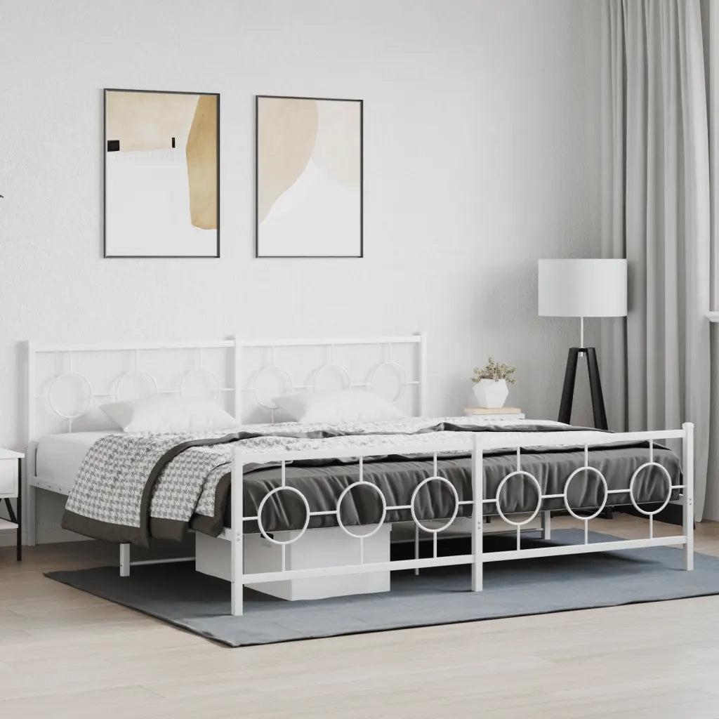 Giroletto con Testiera e Pediera-Struttura Letto Metallo Bianco 193x203 cm 281108