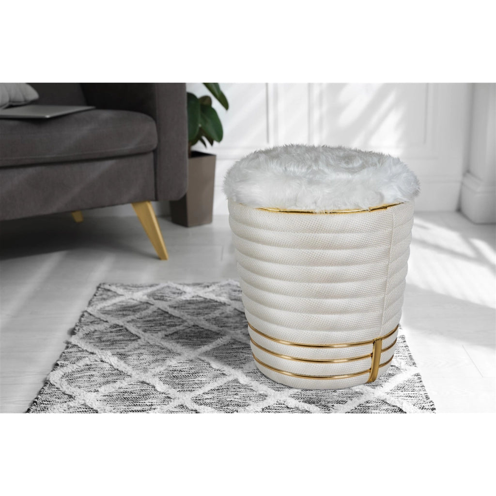 Pouf Doric 345 in tessuto avorio e oro