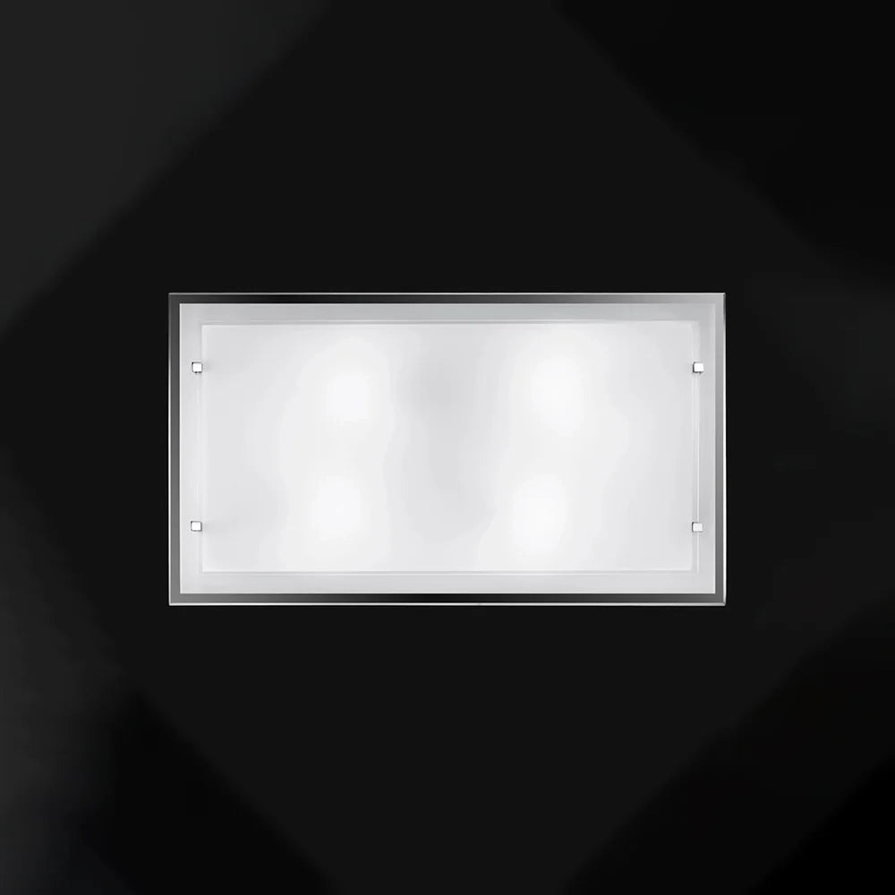 Plafoniera Rettangolare Contemporanea Frame Vetro Bianco 4 Luci E27