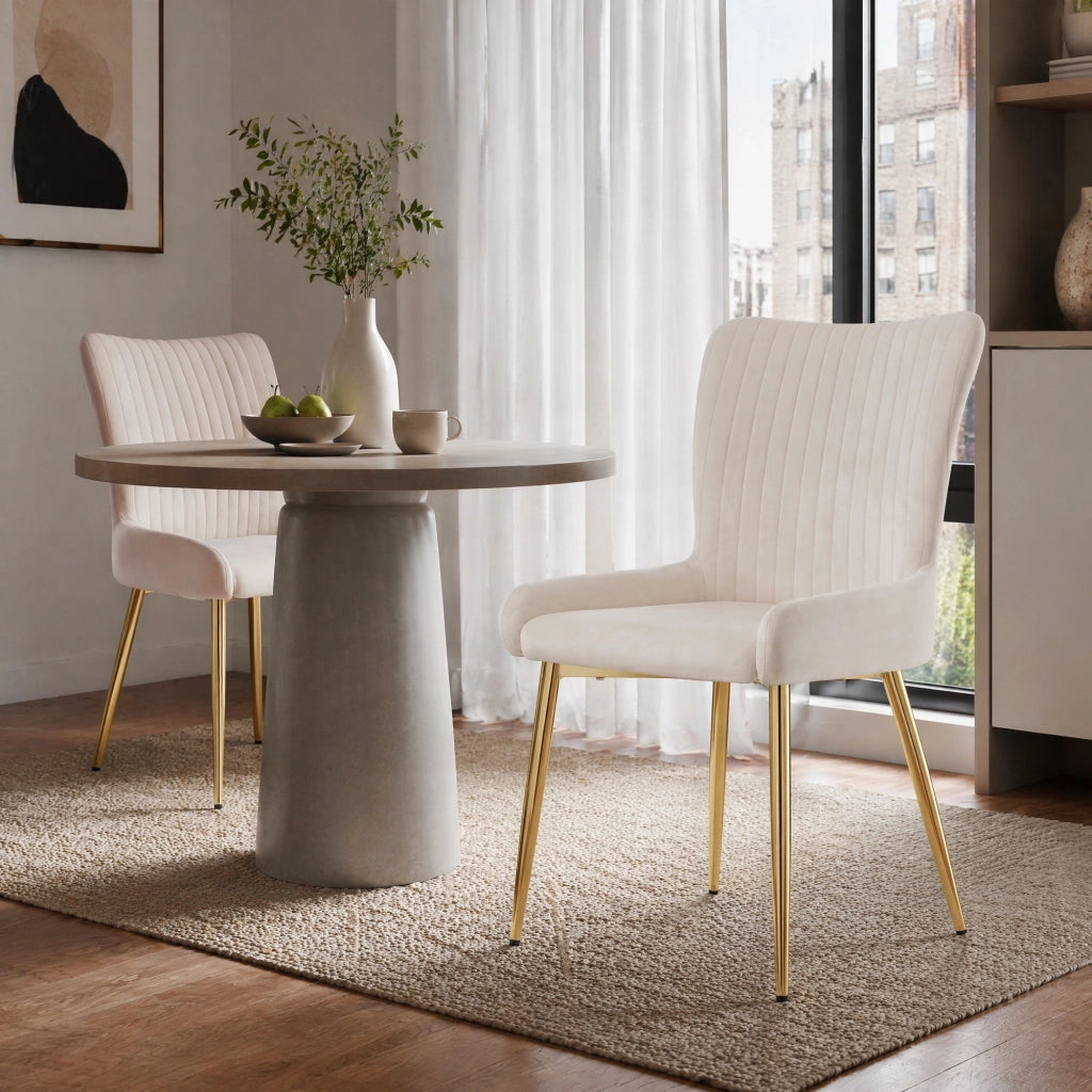 Sedia da pranzo in velluto beige e oro, set da 2, con struttura in metallo e montaggio facile