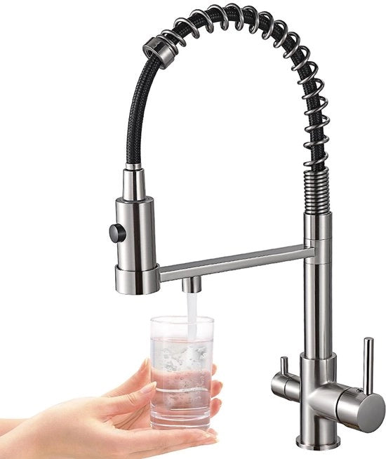 Acquasplash 3 in 1 3-in-1 Filtrazione Acqua Uscita Flessibile con Maniglie 2 e Manometro con Materiale Nikkel (Nuovo)