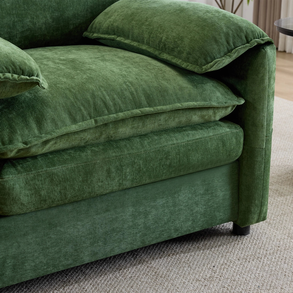 Canapé droit con tasche laterali e seduta imbottita per soggiorno balcone e studio in velluto chenille verde scuro