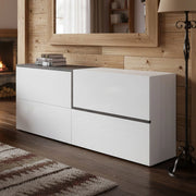 Credenza moderna a 3 Anubi, Made in Italy, Madia da cucina, Buffet di design da soggiorno, cm 210x40h80, Bianco lucido e Grigio Ardesia
