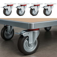 Set 4 ruote piroettanti, freno doppio blocco, Rotella 75mm max 50kg, metallo e gomma piena