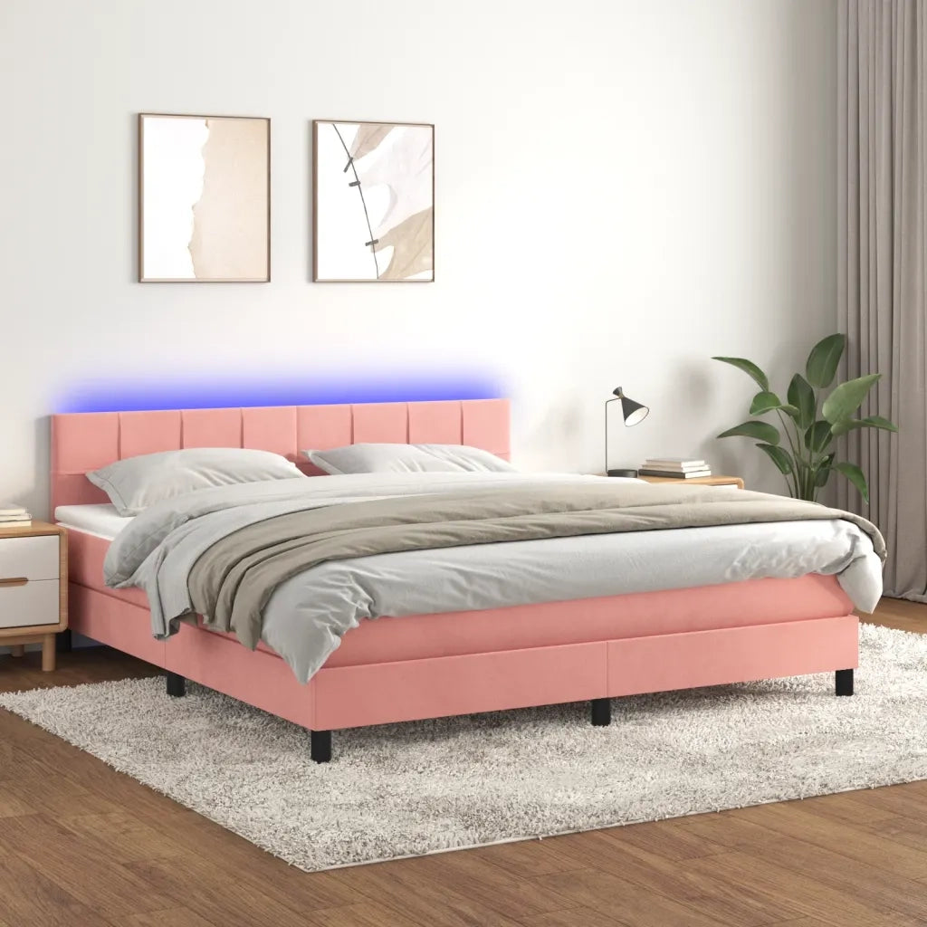 Letto a Molle con Materasso e LED Rosa 160x200 cm in Velluto 3134416