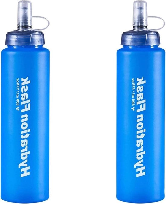 Bottiglia da 500 ml con fondo tondo in TPU riutilizzabile per camminate e viaggi in blu.