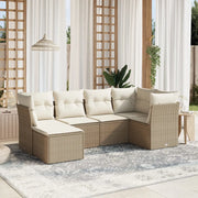 Set Divano da Giardino 6 pz con Cuscini Beige in Polyrattan