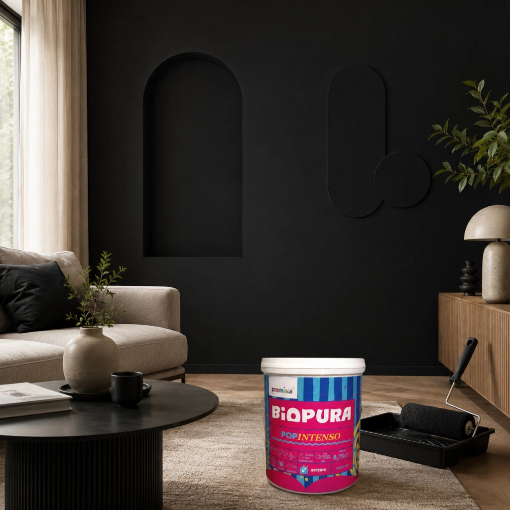 Popintenso palestra e decori interni pittura murale lavabile e coprente cromika *** formato 0,750 lt, colore- nero me...
