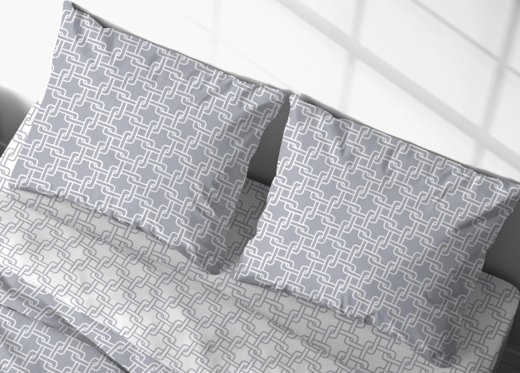 Coppia Federe Cuscino Letto Bottoni Laterali 100% Cotone Disegno Catena GI - Federe - Grigio