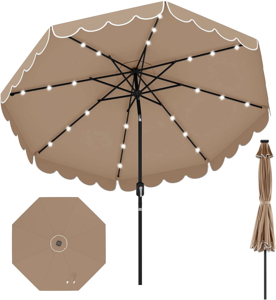Ombrellone da Giardino Ø 300 cm con 24 Luci a LED, Apertura a Manovella, Inclinazione Regolabile a 35°, Ombrellone da Esterno per Terrazza, Spiaggia, Balcone, Anti UV, Senza Base