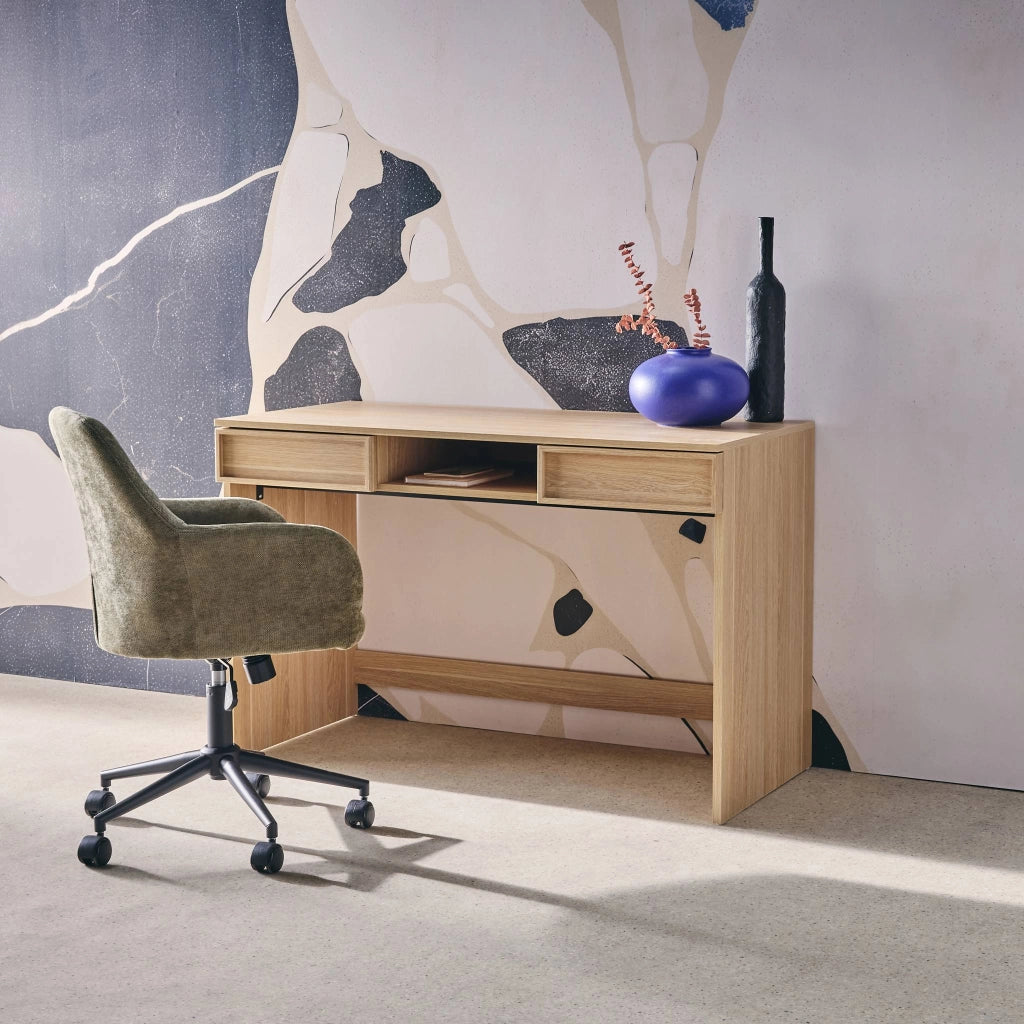 Scrivania effetto legno 2 cassetti 1 vano 120cm, marrone naturale