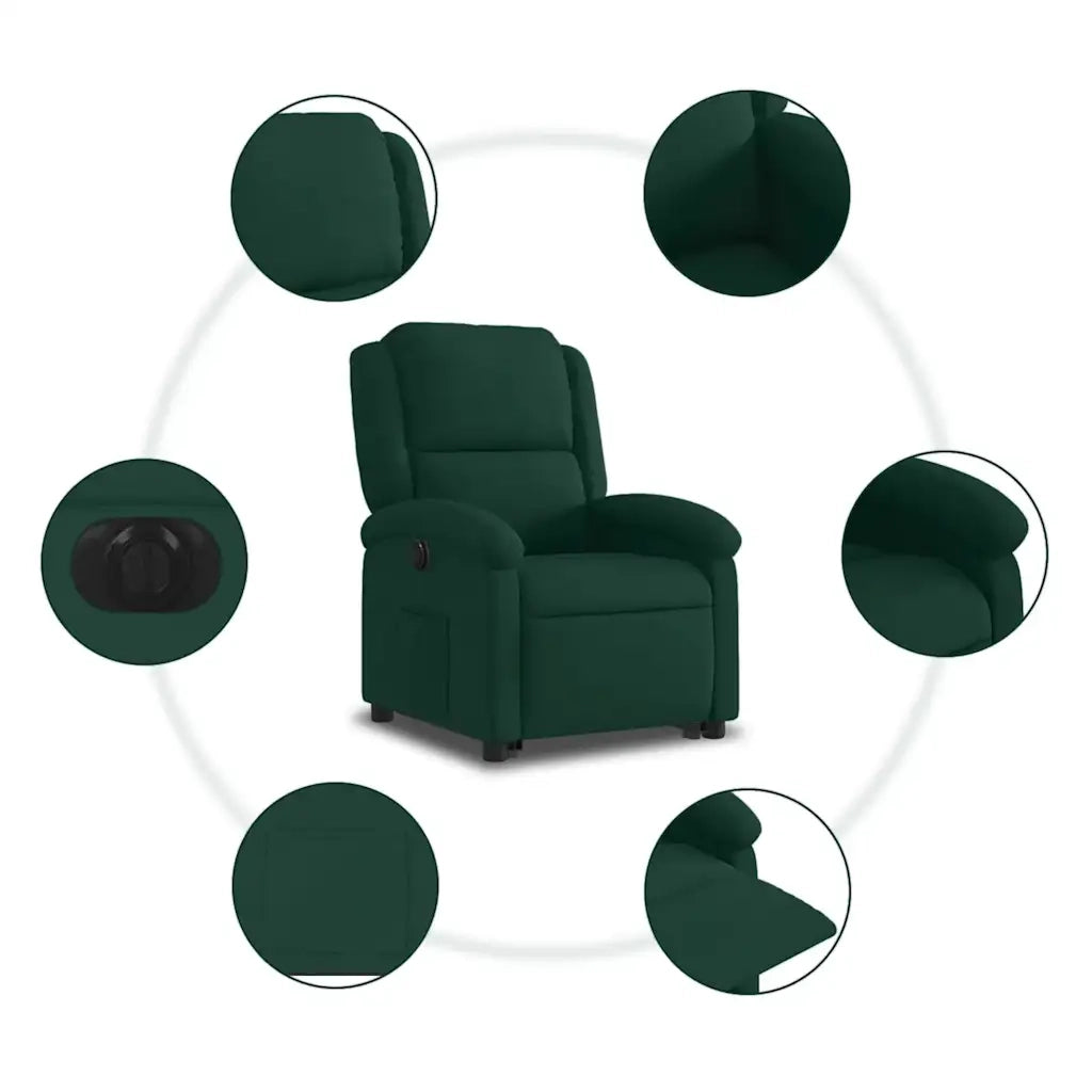 Poltrona Alzapersona Reclinabile Elettrica Verde Scuro Velluto 3204324