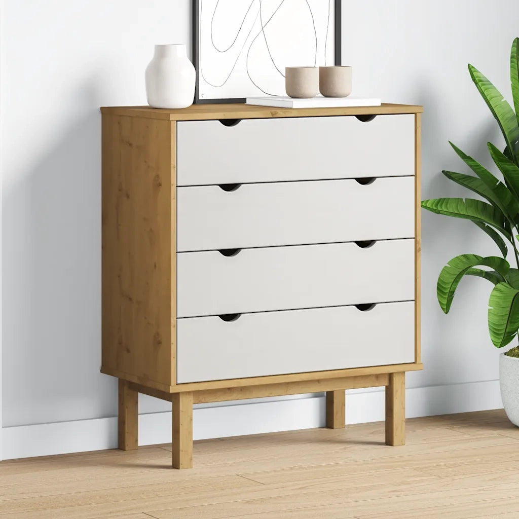 Cassettiera OTTA Marrone e Bianco 76,5x39,5x90 cm Legno di Pino 348584