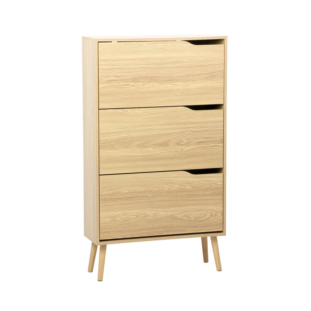 Scarpiera con decoro in legno, 3 ante, marrone naturale