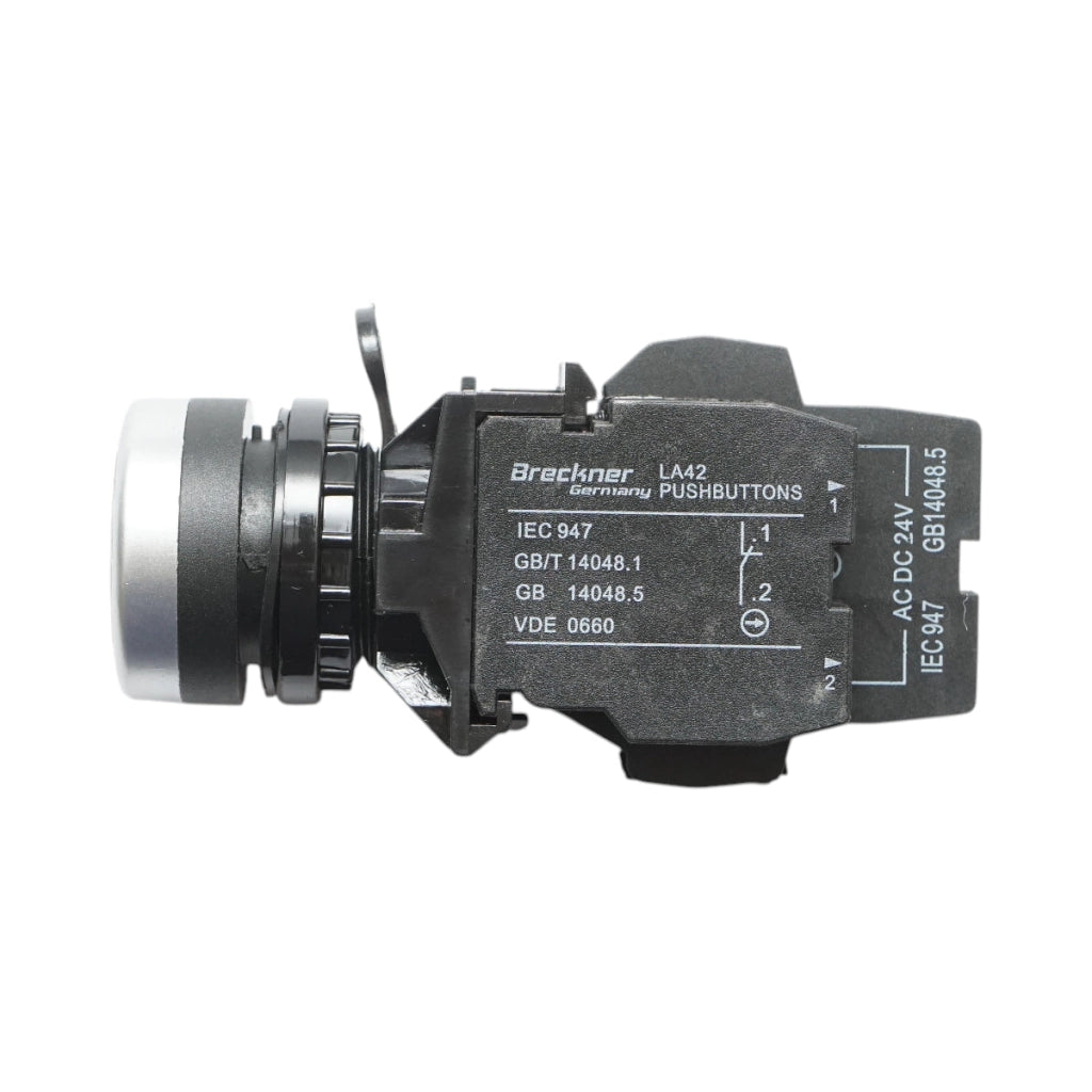 Pulsante di comando illuminato 24V AC/DC LED bianco con ritorno 1NO+1NC, 10A/600V AC, 1A/250V DC LA42 Breckner Germany