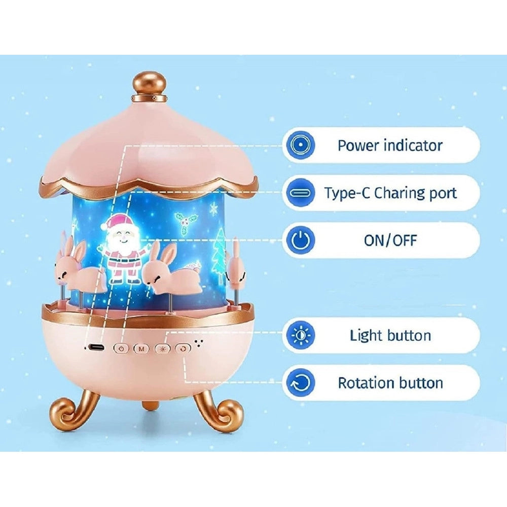 Trade Shop - Luce Notturna Per Bambini Proiettore Cielo Forma Coniglio A Led Con Rotazione Altoparlante -