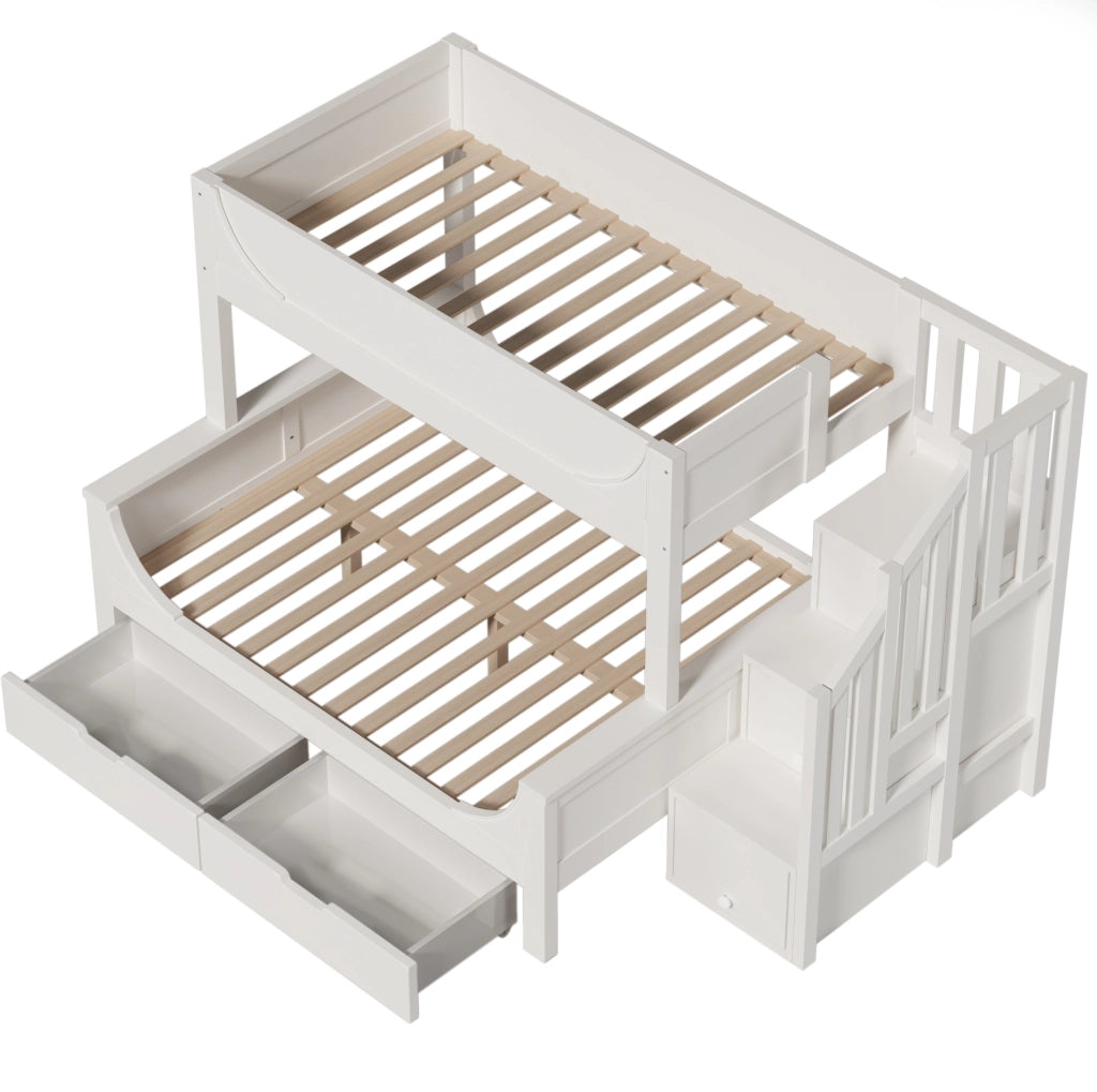 Letto a castello ULEVR bianco 90x200 e 140x200 cm con mobile scala e cassetti