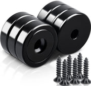 Pacco di 6 forti magneti 25 x 7 mm Nero - Resistenza extra alta 30 kg - Per cucina, bagno, ufficio, magazzino - Con foro e capsule - Magnetici neodymium