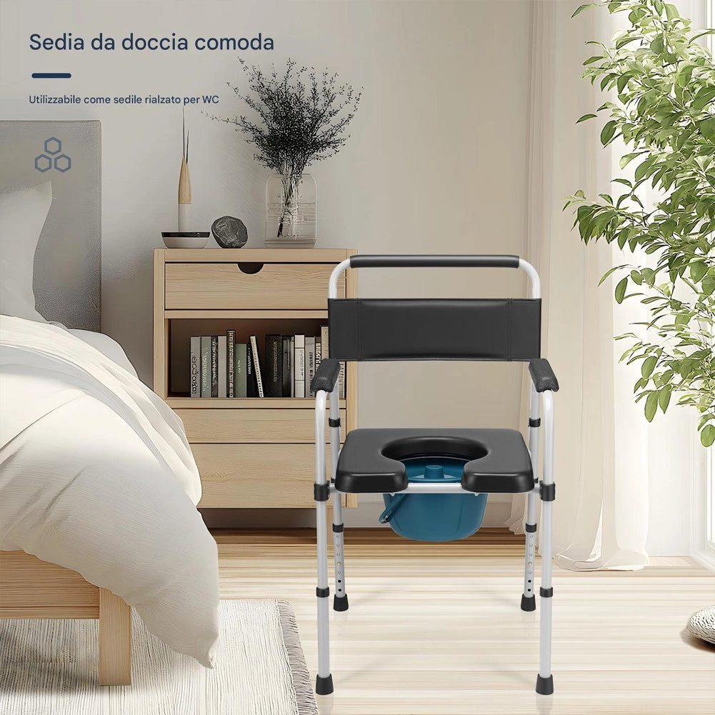 Sedia Wc in Metallo ed Ecopelle Secchio e Coperchio Anziani Altezza Regolabile