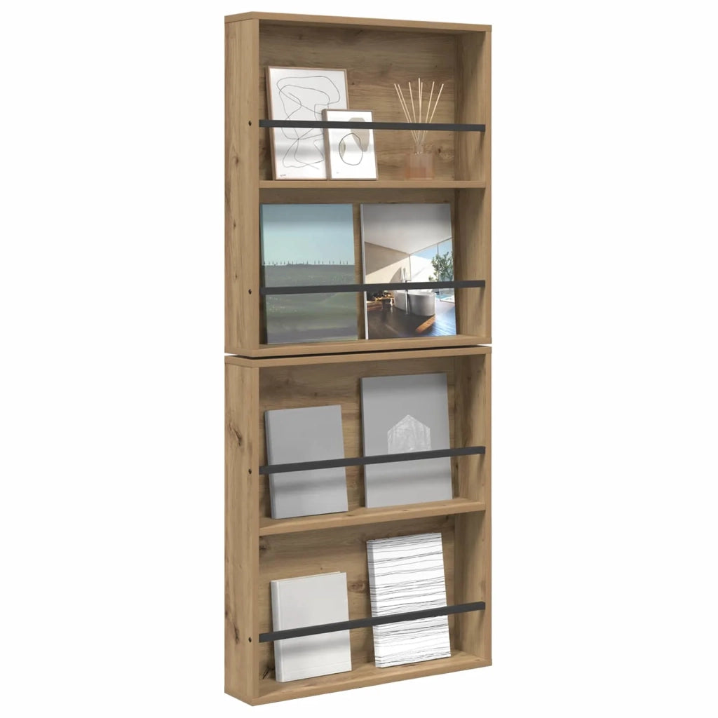 Scaffale per riviste 2 pcs Rovere artigianale 60 x 12 x 70 cm