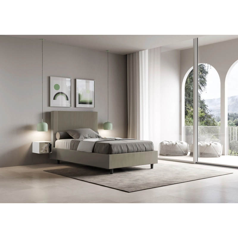 Letto imbottito Matrimoniale francese 140x190 cm Goya - Similpelle,Cappuccino,Con rete