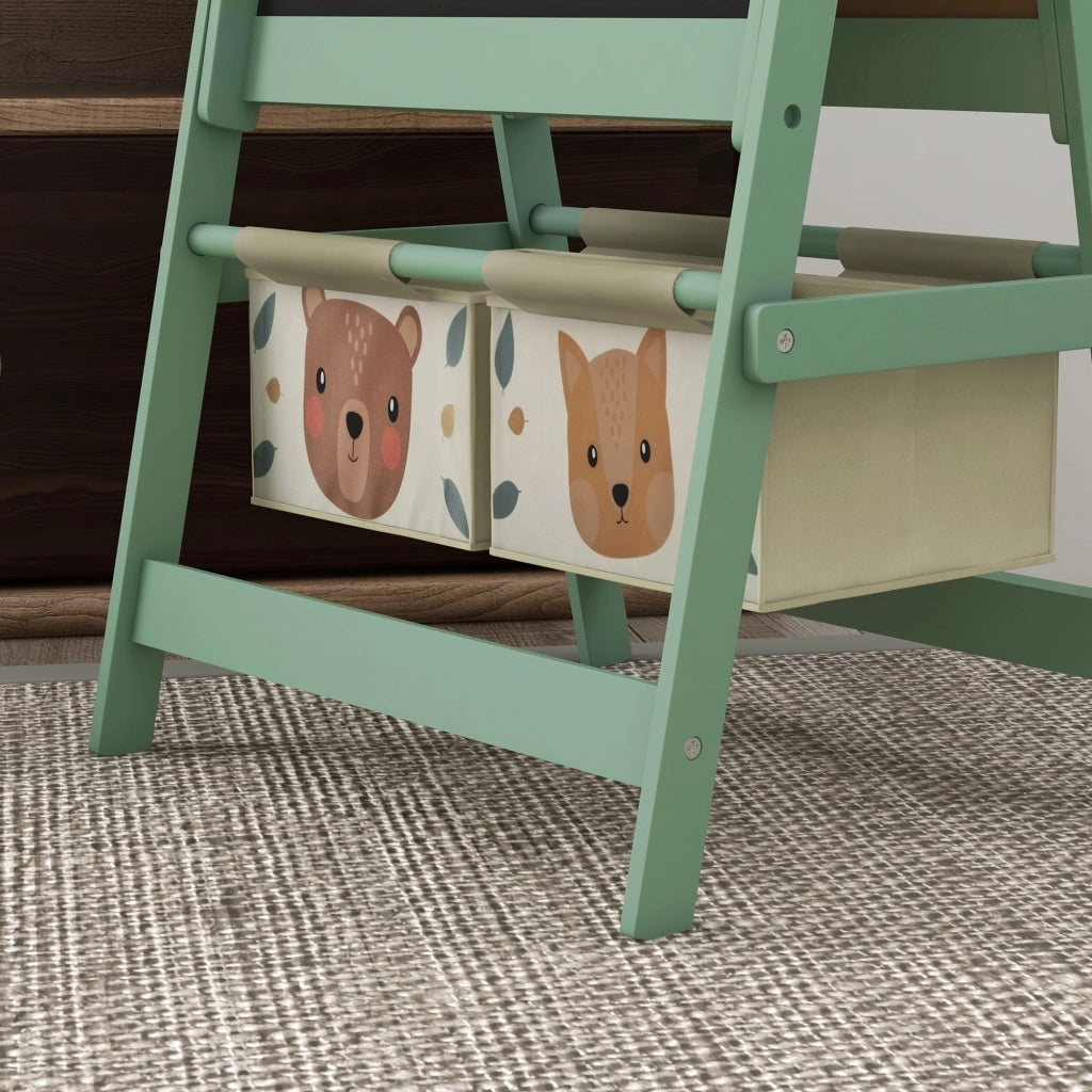 Lavagna per Bambini con Scaffale e Contenitori ¨C Zephmum ¨C Verde 54x46.5x93cm