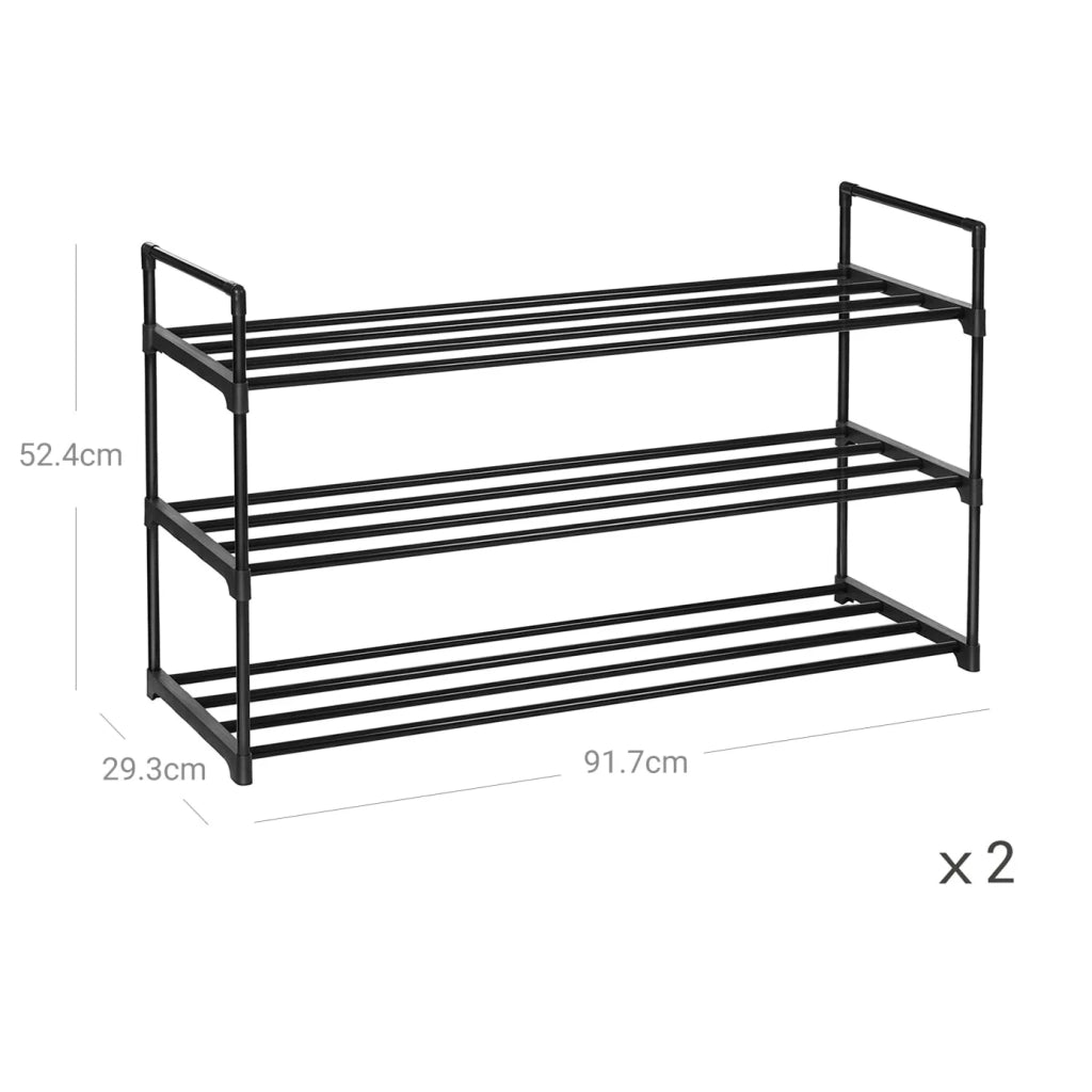 Set di 2 scarpiere organizer per scarpe a 3 ripiani portascarpe in metallo capacità 24-30 paia di scarpe per soggiorno ingresso corridoio nero 12_0006219
