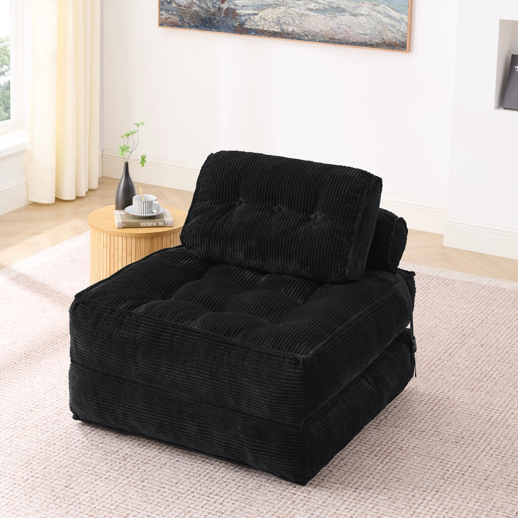 Poltrona letto pieghevole in schiuma con schienale regolabile e funzione salvaspazio per salotto nera 52 × 50 × 30 cm