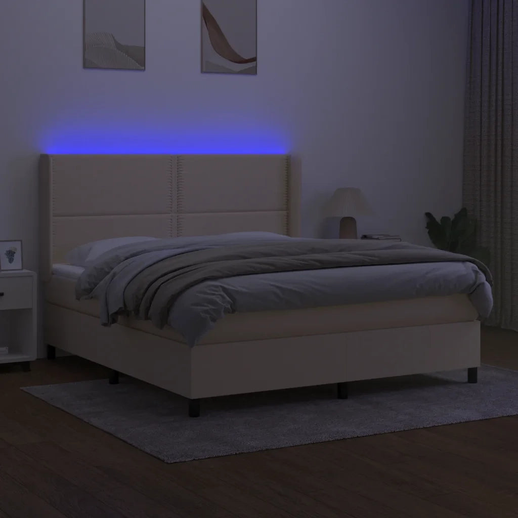 Letto a Molle con Materasso e LED Crema 180x200 cm in Tessuto cod mxl 35496