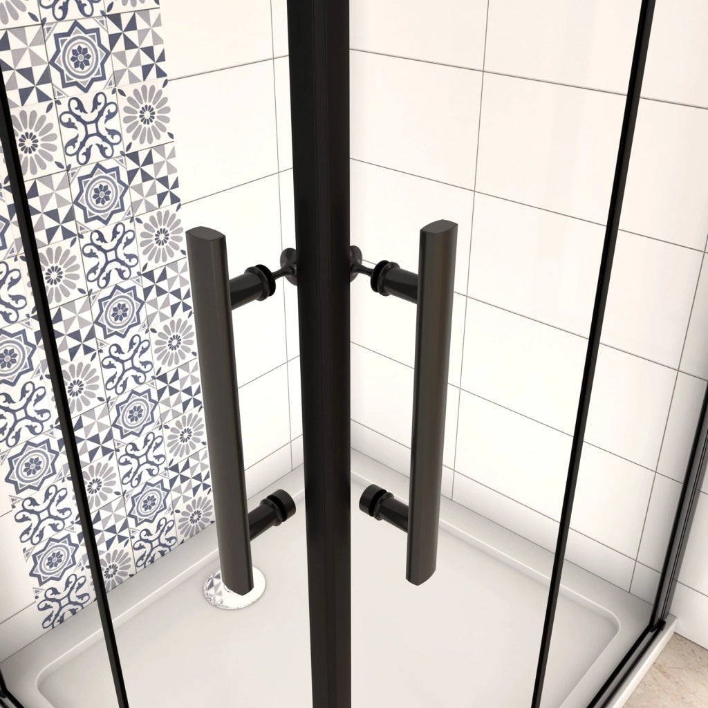 190 cm Box Doccia Angolare Doppia Porta Battente Pieghevole 70x70 cm in Vetro Temperato Trasparente 5 mm Anticalcare Telaio Nero Opaco