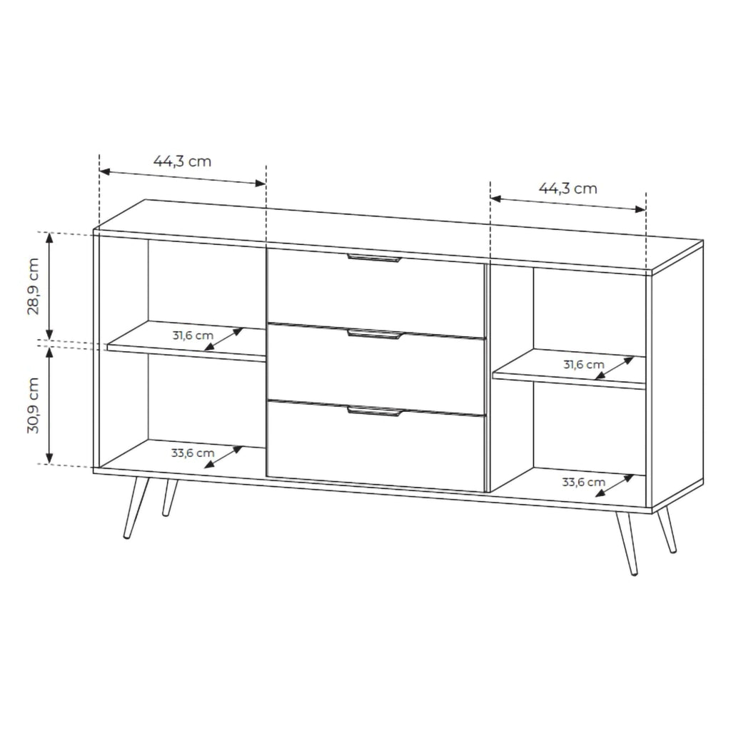 Madia Hahasasi, Credenza 3 Cassetti, 154x40x87h cm Marrone Noce