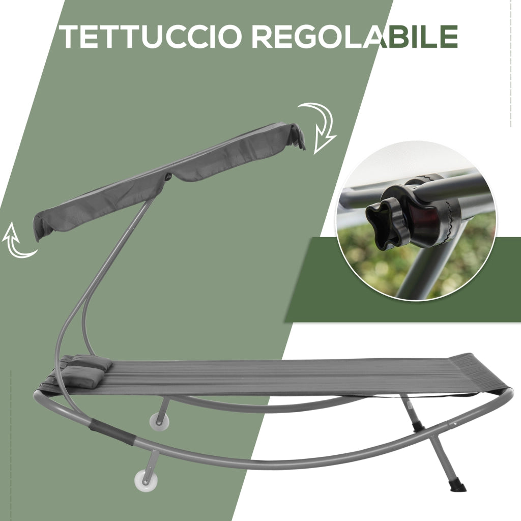 Lettino Matrimoniale 2 Posti Parasole Regolabile da Esterno e Giardino 200x175x134cm Grigio