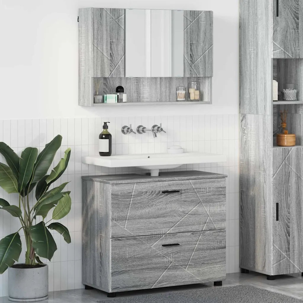 Set di mobili per il bagno con cassetto 2 pcs Grigio Sonoma 3393019