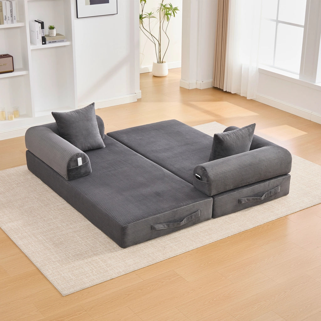 DIVANO modulare in velluto a coste 200x94x67 cm grigio scuro