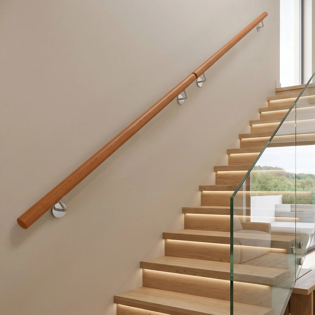 Corrimano per scale in legno con supporto e kit di installazione, Ringhiera antiscivolo da parete per scale interne L