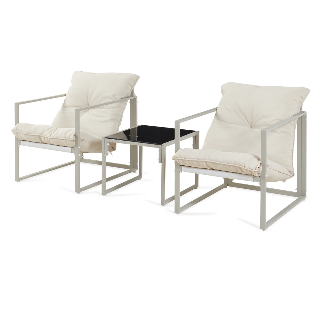 Set Salottino da Giardino Karg di 3 Mobili Tavolino con Piano in Vetro e 2 Poltrone - Beige casa.pro