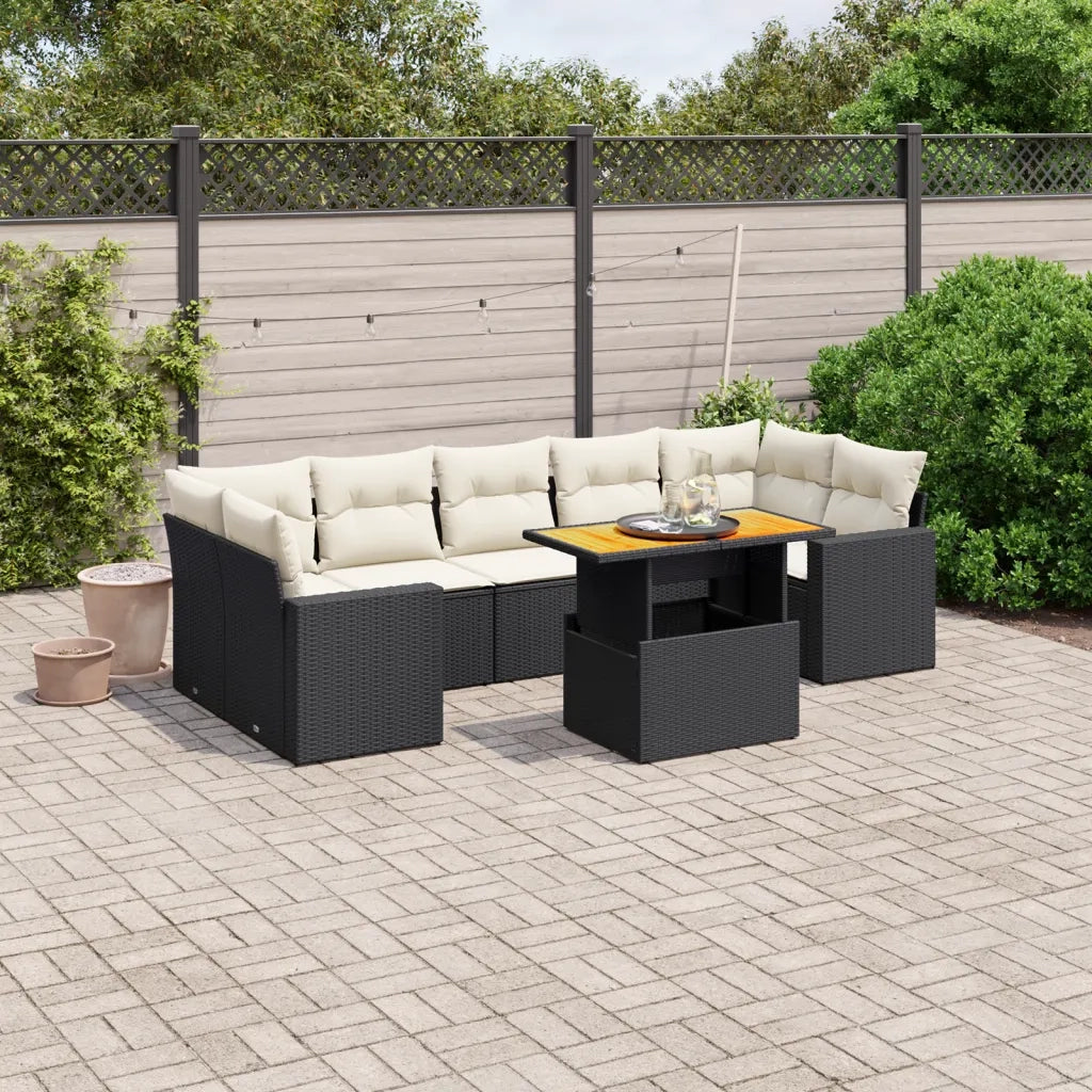 Set Divani da Giardino con Cuscini 8 pz Nero in Polyrattan 3271224