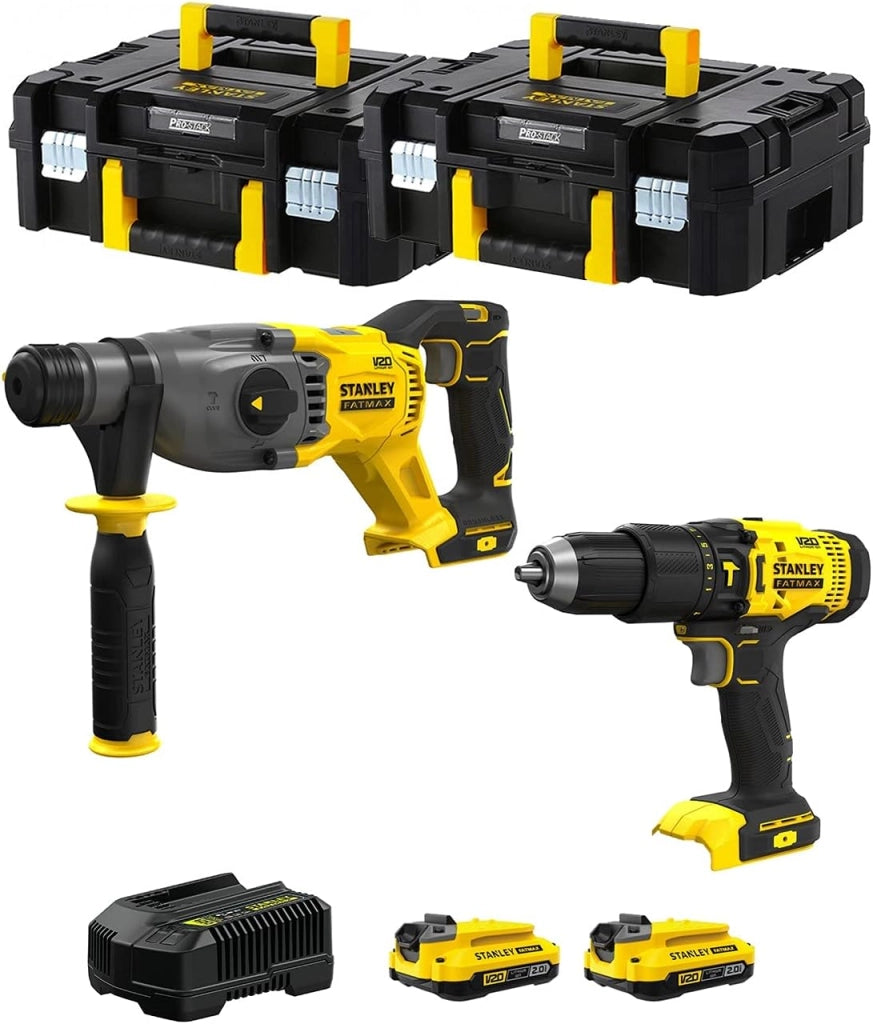 STANLEY FatMax Kit SVK200 (Tassellatore SFMCH900 + Trapano a Percussione SFMCD711 + 2 Batterie 2,0 Ah + Caricabatteria + 2 x TSTAK II)