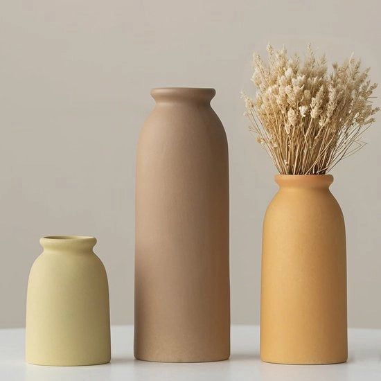 Set di vasi ceramici da 3 pezzi, decorativi, 22 cm, colori oranje, giallo, bianco (tono chiaro marrone chiaro)