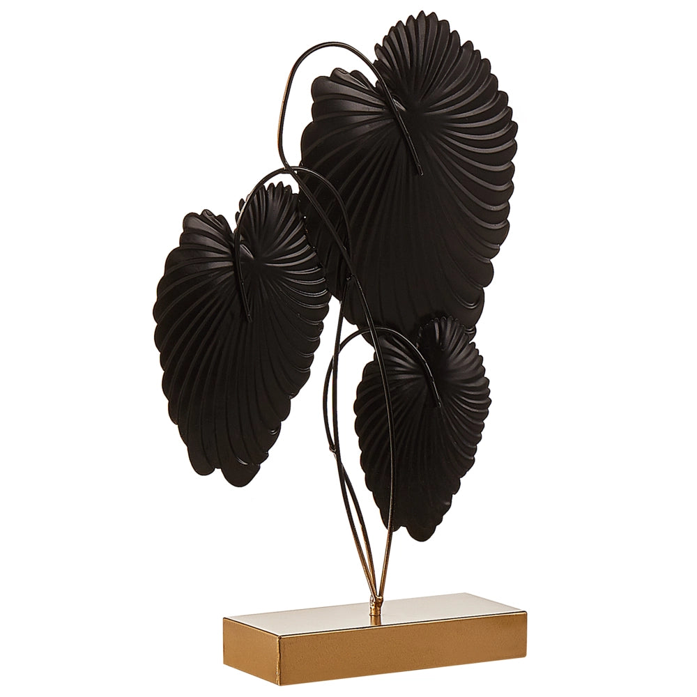 Statuetta decorativa Statua in ferro dorato e verde acqua 44 cm con foglie su supporto scultura ornamentale Decor Accessori
