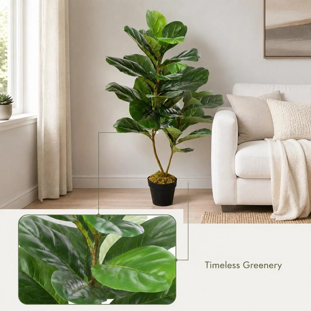 Artificial Fiddle-leaf Fig Plant With Pot, Green, 90 Cm