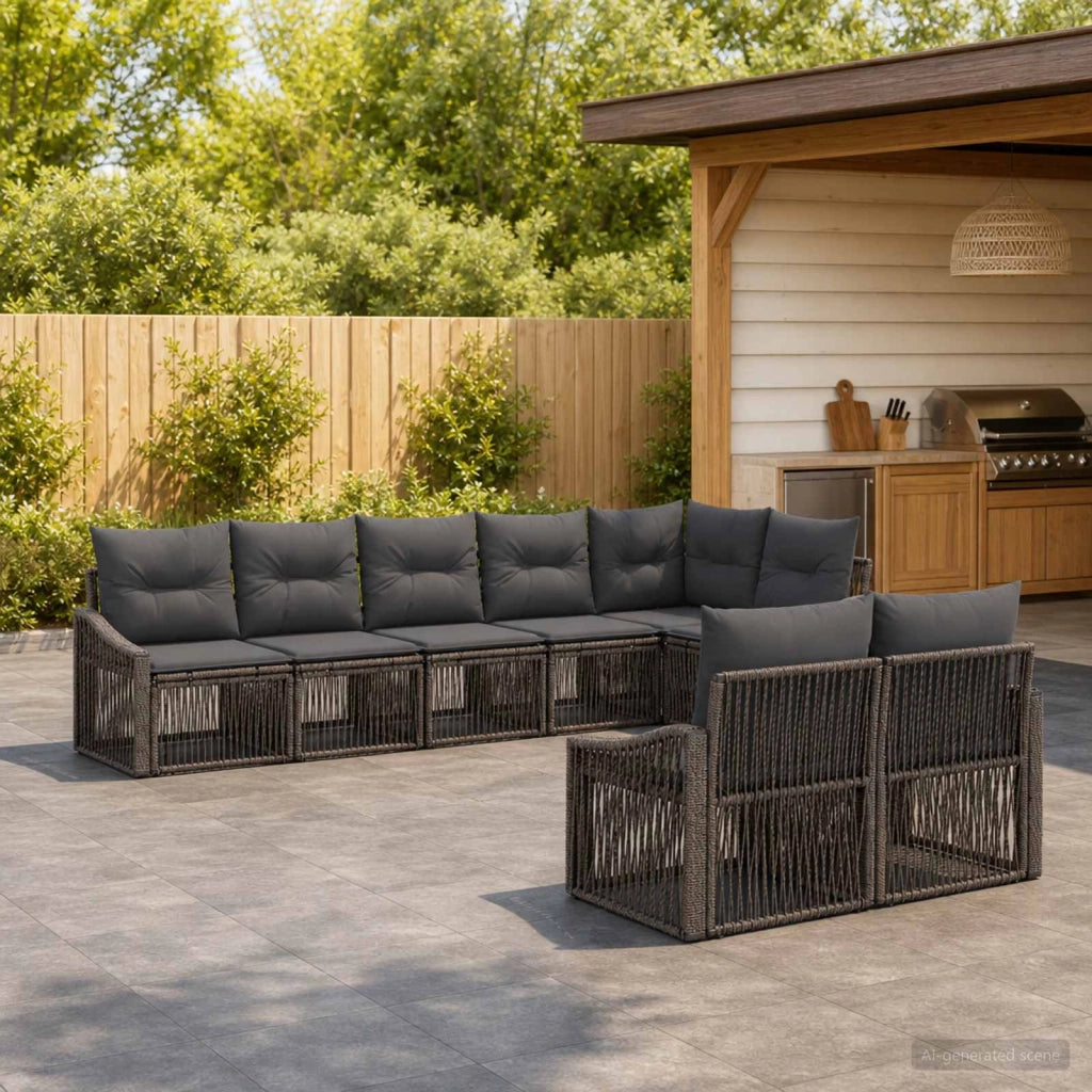 Set Divano da Giardino 8 pz Grigio polyrattan 3436067